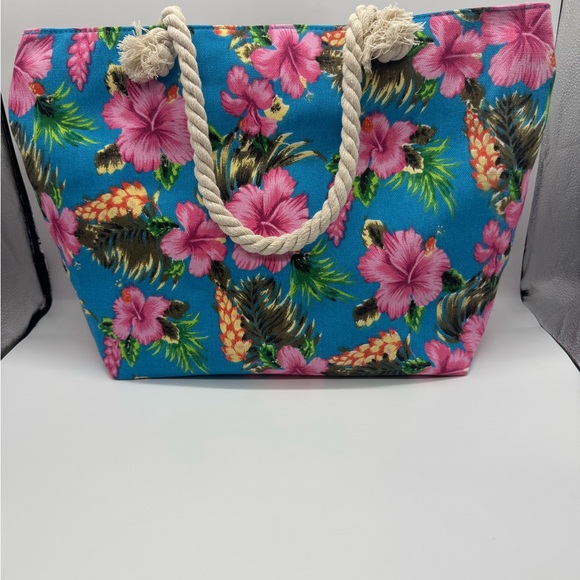 Handbags - Hibiscus Canvas Rope Beach Tote Bag